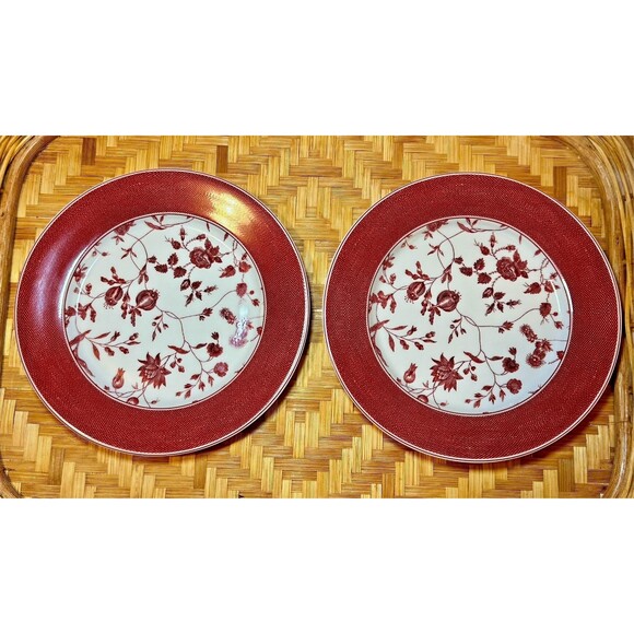 2 Red Woven Floral 8" Salad Plates in Montespan - Spal in Portugal & Souleiado * - Picture 1 of 6